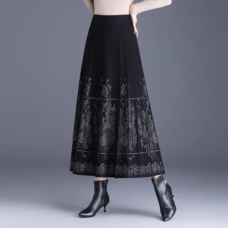 马面裙秋冬款针织半身裙2024新款高腰显瘦a字裙轻国风新中式长裙