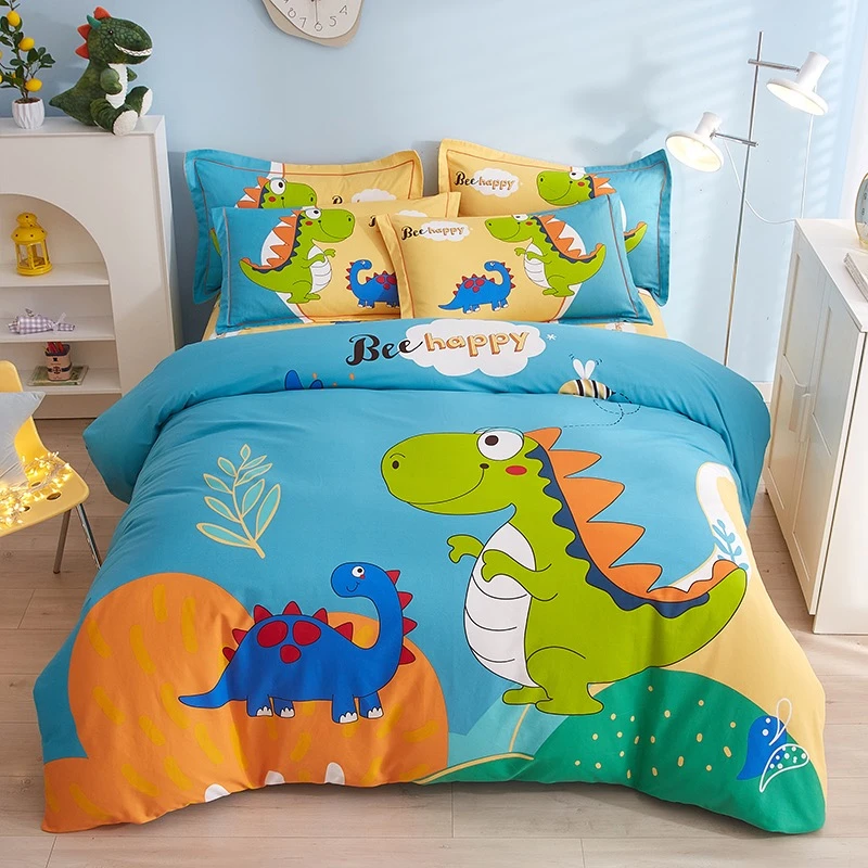 【小明】厚实纯棉四件套印花亲肤不掉色不起球-趣味恐龙A