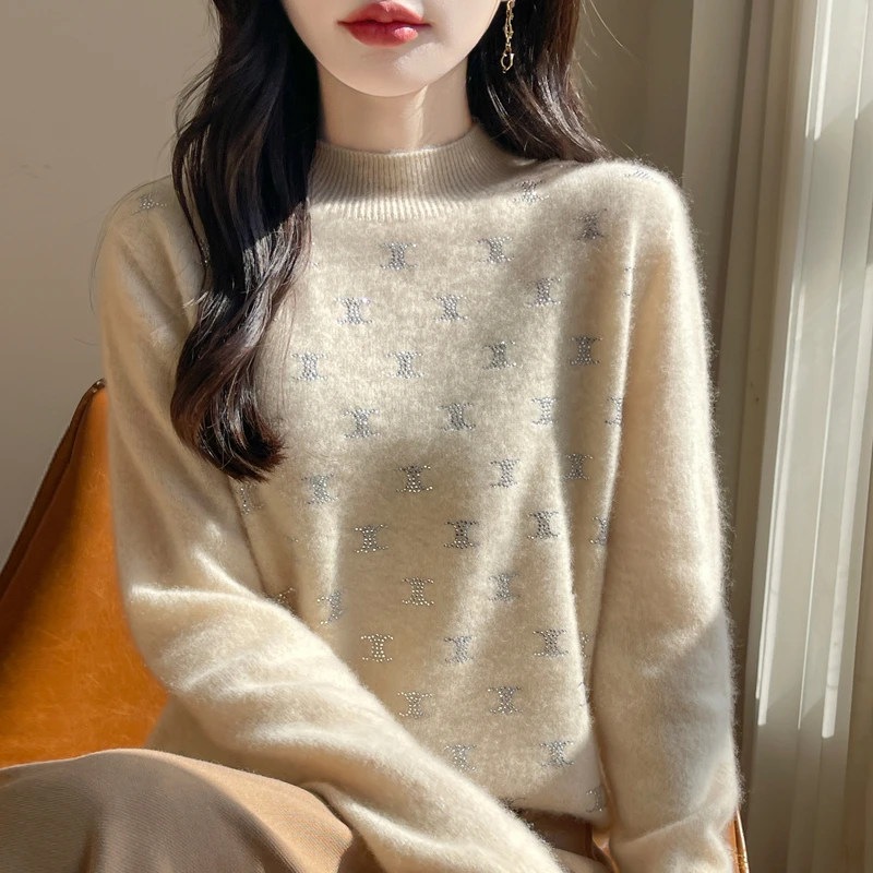 双C烫钻针织女半高纯色百搭 通3