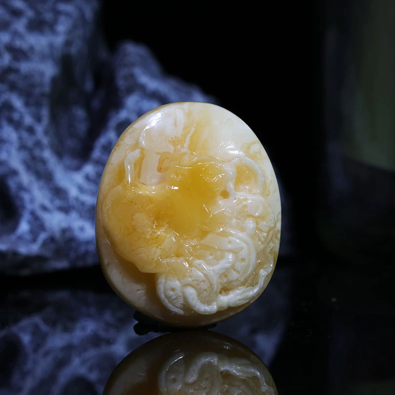 蜜蜡老鼠铜钱吊坠挂件精工雕刻白花溶洞生肖动物挂坠蜜蜡吊坠v35