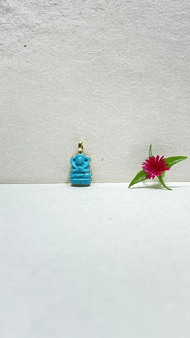 18K金绿松石高瓷果冻玉化唐宋无相吊坠 中古禅美术