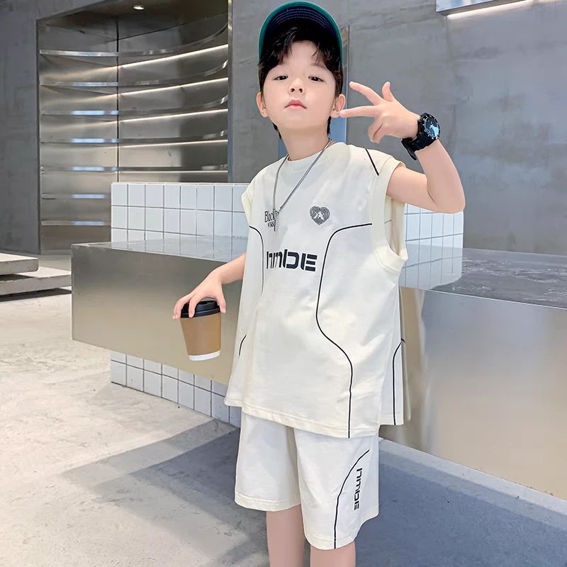 丁达尔穿搭夏款男女童华夫格韩版背心套装休闲洋气126款无袖套装