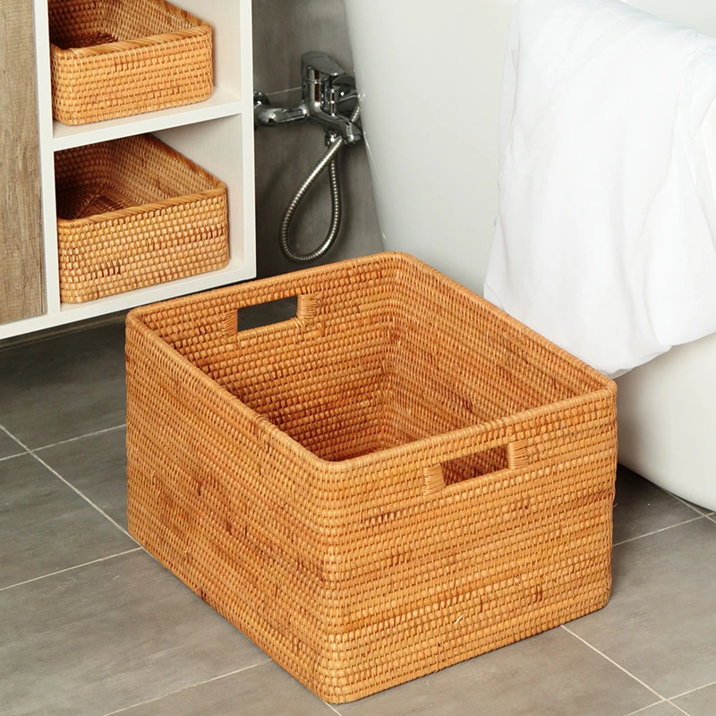 藤编纯手工提手无盖收纳筐47*38*28