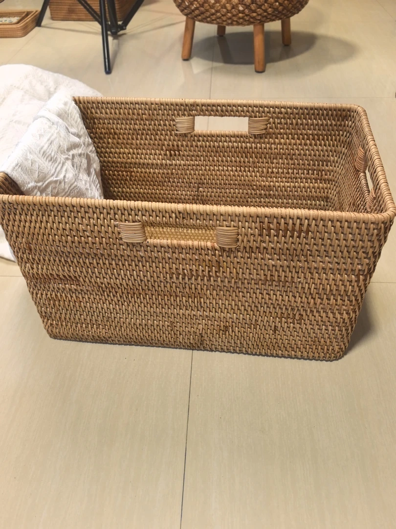 藤编家居收纳筐家用手工编织长方形玩具储物整理箱无盖50*30*30