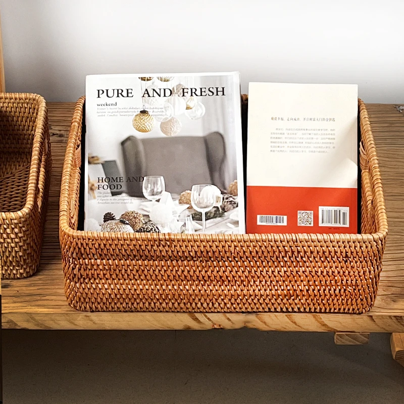 藤编篮子编织草编提手收纳筐手工置物简约日式玄关客厅真藤收纳筐