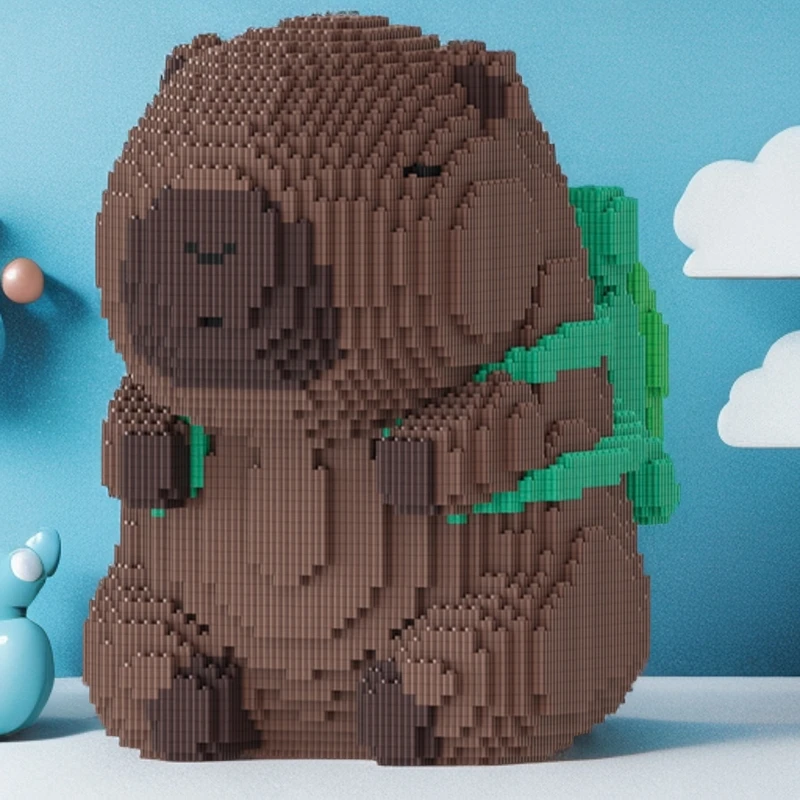 超大卡皮巴拉水豚积木模型小颗粒高难度拼装儿童益智玩具拼图摆件