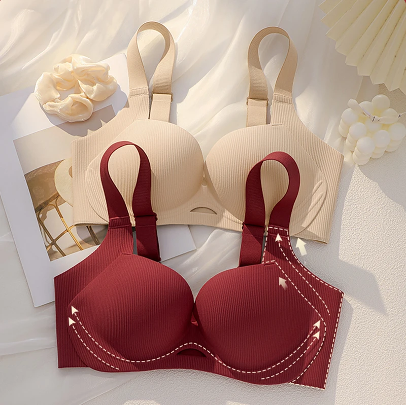维多利亚红色本命年透气内衣女大胸显固定杯大红色性感夏季性感