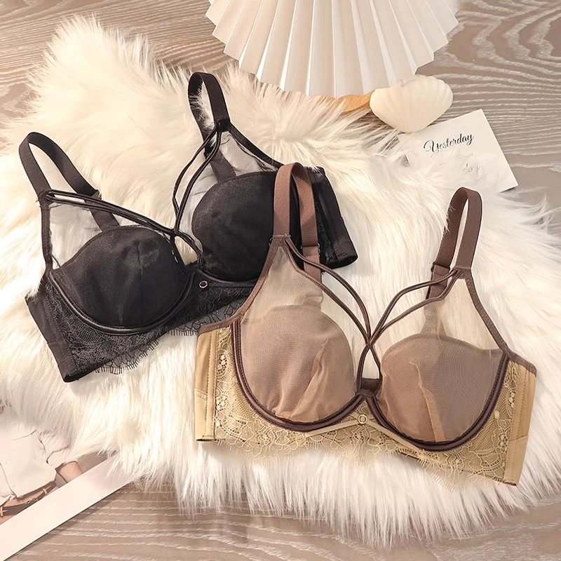 维多利亚内衣女薄款大胸显小调整型小胸聚拢厚杯解B罩杯性感内衣