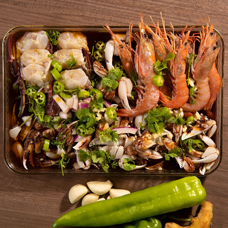 钓琅湾潮汕生腌桶 海鲜全家桶 10只红虾3只肉蟹沙蟹钳 1000g每桶