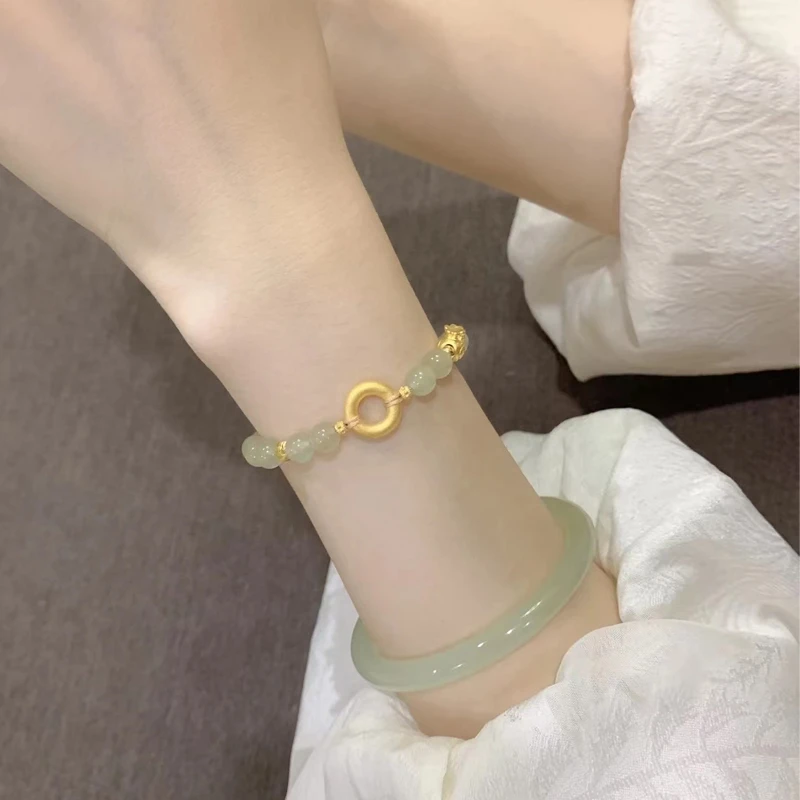 999足金平安扣黄金手链女 金福袋本命年转运珠小金珠金首饰手串