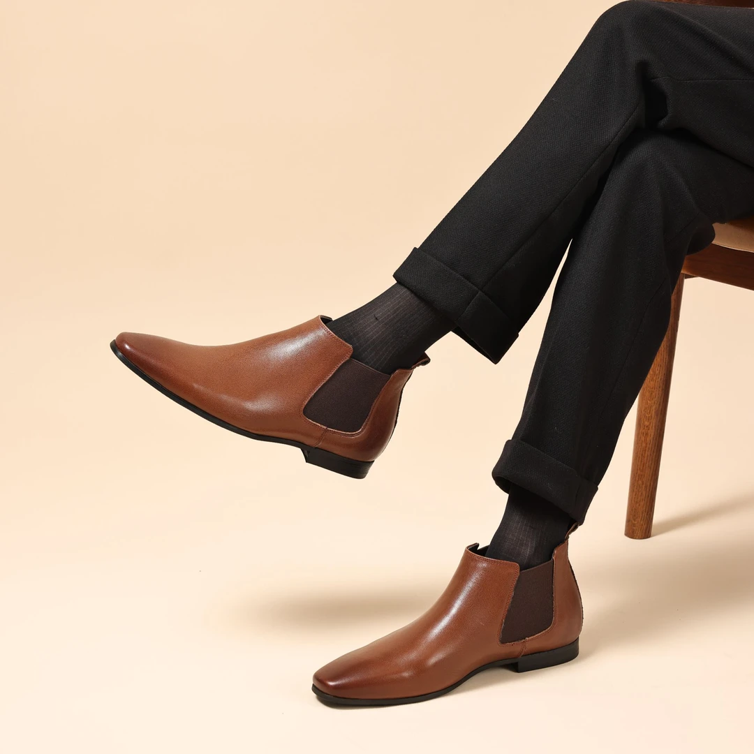 英伦风男士真皮切尔西靴擦色高帮头层牛皮商务休闲短靴时尚潮流