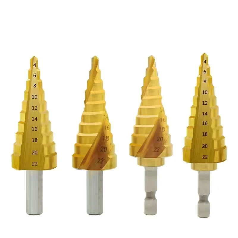 宝塔钻头锥形阶梯钻高速钢镀钛金属开孔器