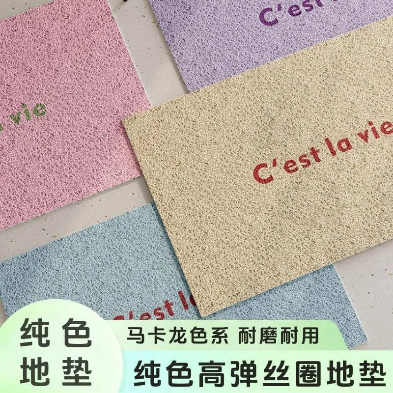 门厅纯色法式简约风丝圈防滑垫撞色小清新网红原创家用地毯门垫