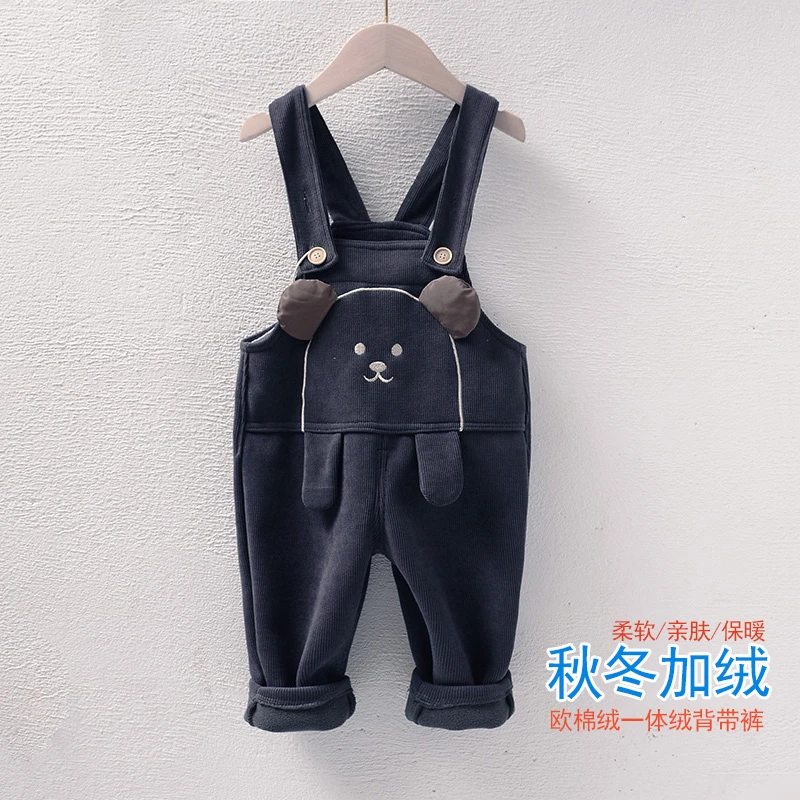 宝宝裤子秋冬加绒一体绒背带裤男宝宝0一3岁一体绒裤子洋气儿童