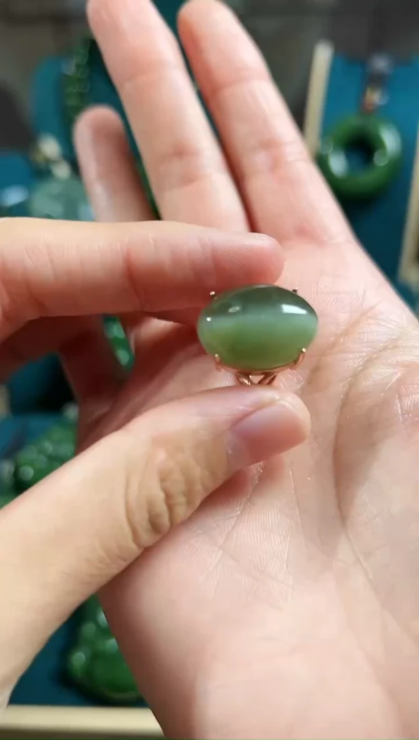 【闪购商品】和田玉（碧玉）戒指银S925镶嵌碧玉