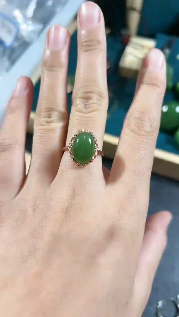 【闪购商品】和田玉（碧玉）戒指银S925镶嵌碧玉