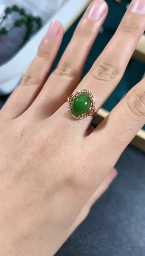 【闪购商品】和田玉（碧玉）戒指银S925镶嵌碧玉