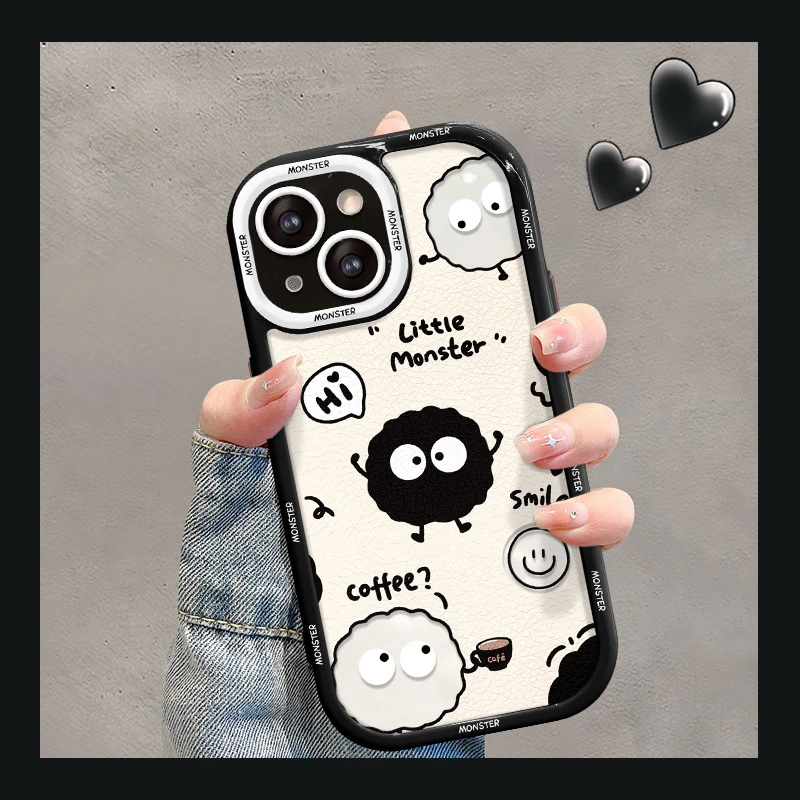 适用苹果15promax手机壳新款iPhone14镂空煤球13/12小羊皮xs/xr女