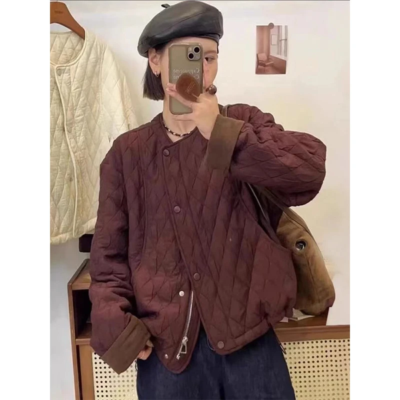 菱形格轻薄棉衣外套女欧洲站2024秋装新款欧货女装时尚洋气棉服潮