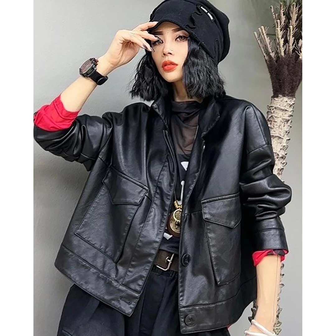 2023春秋季新款休闲小皮衣外套女宽松显瘦时尚机车服时尚短款夹克