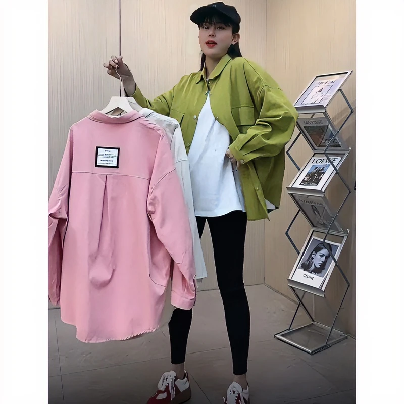 欧货长袖复古港味衬衫女2023春季新款纯色高级感宽松休闲衬衣外套