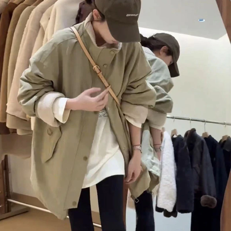 2024冬季新款超好看工装风羊羔毛外套宽松保暖大衣中长款上衣女款