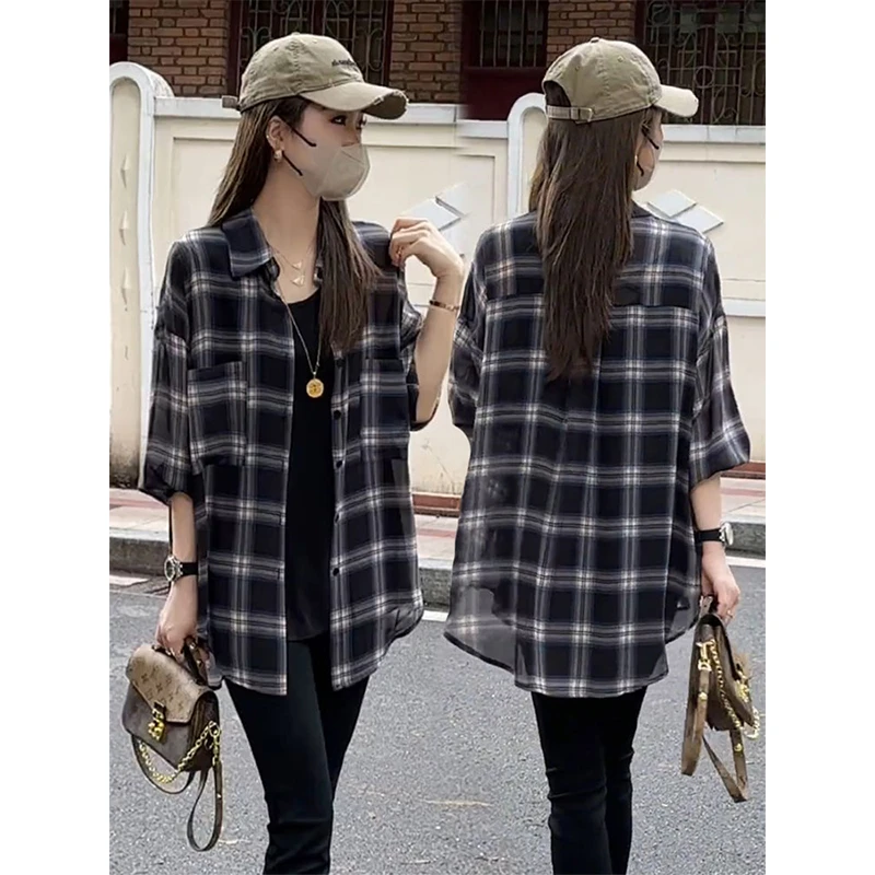 美式慵懒风Polo领长袖衬衫夏季新款宽松百搭中长款防晒外套上衣女