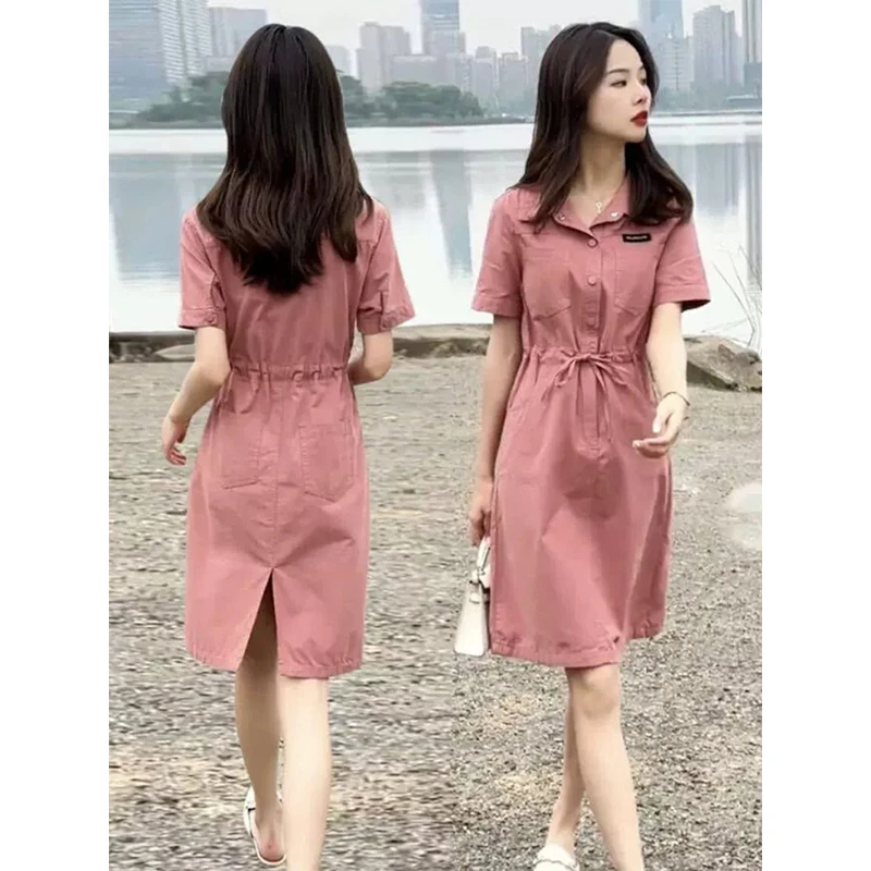 POLO领休闲连衣裙女夏季2023年新款收腰显瘦气质高级感中长款裙子
