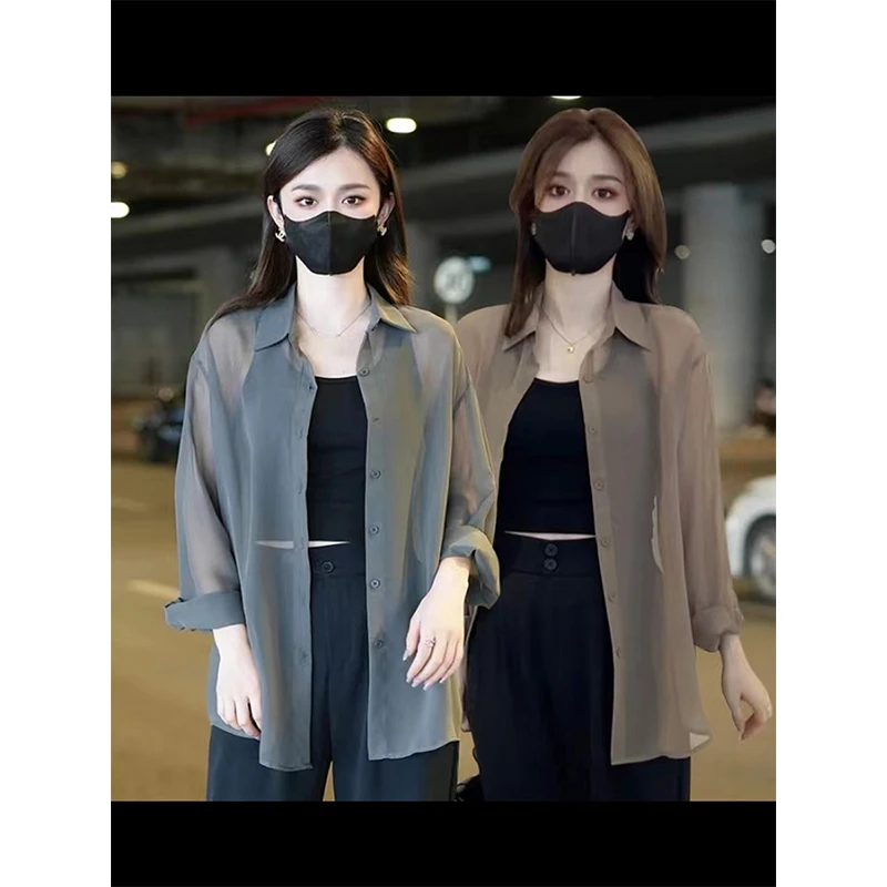 高级感灰色防晒衬衫女外套开衫夏季女款防晒衬衫时尚外搭防晒衣薄