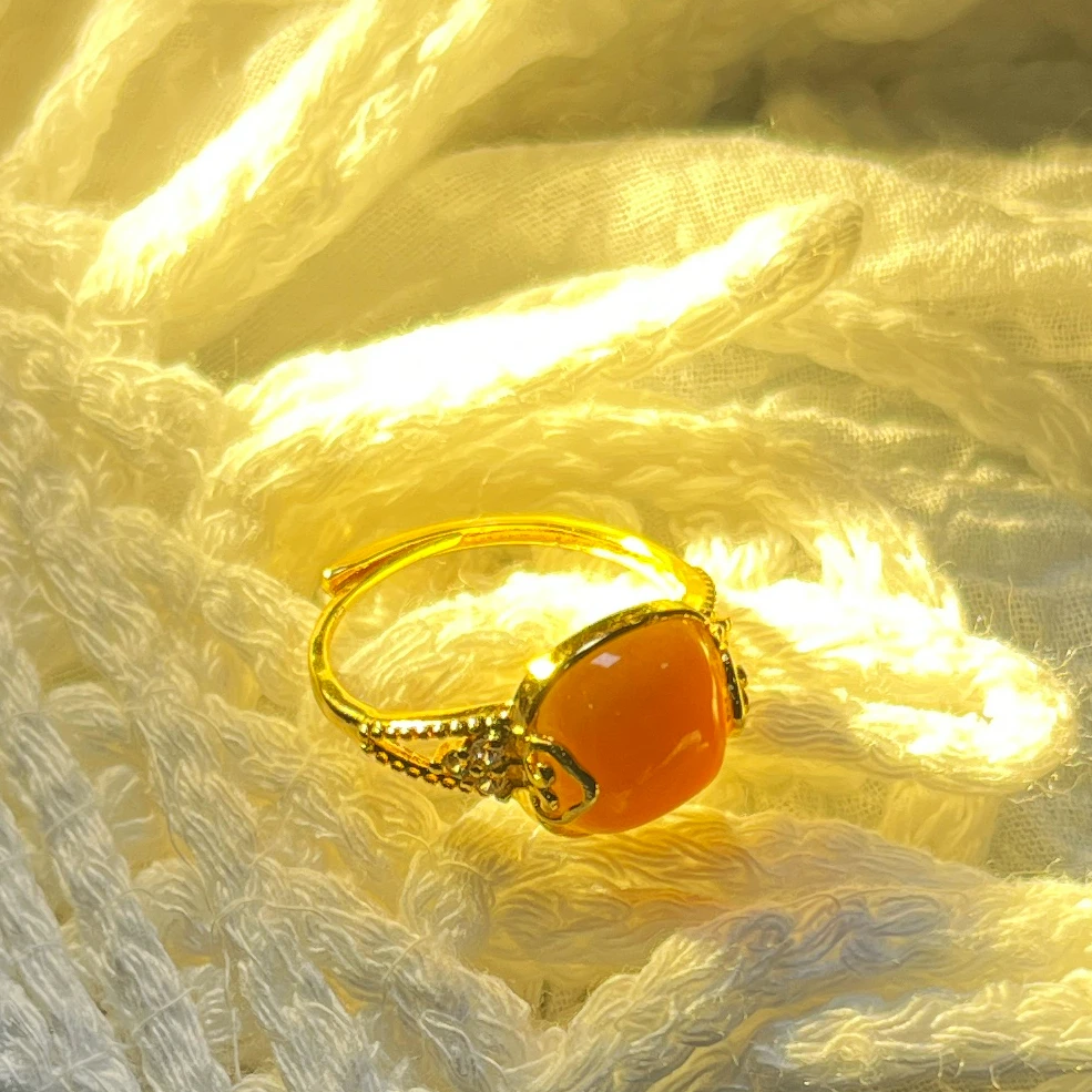 羊脂级细度正宗新疆且末和田玉糖玉方糖红糖戒指轻奢S925银镶嵌