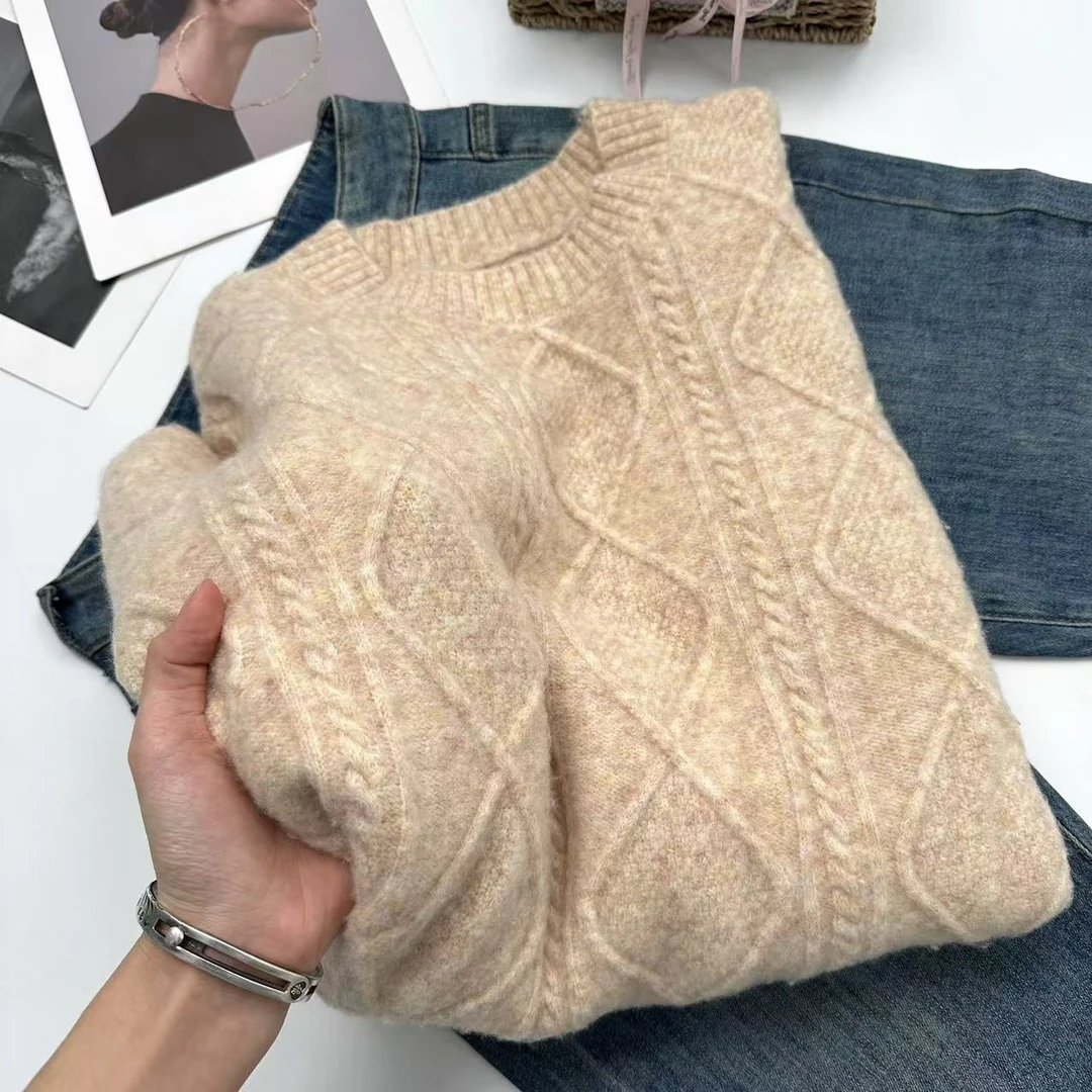 【金太阳】独家设计版！加厚高级冬款慵懒风立体钩花针织衫Y5548