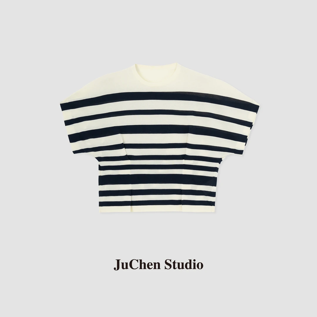 落肩捏褶高捻棉 蝙蝠飞袖大表姐针织短袖 SS24036-24