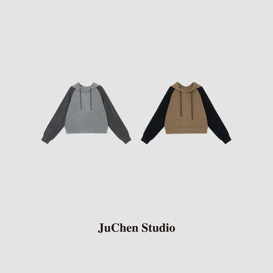 "布朗尼小饼干"温润细腻发热弹力绒撞色插肩袖连帽卫衣 FW497-131