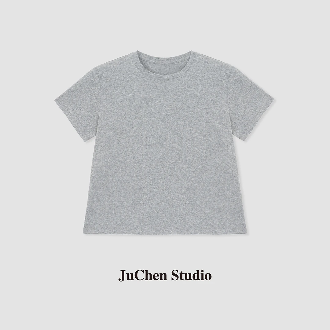 “尖叫T”塑性显瘦INS博主风精梳棉灰色正肩短袖T恤女 SS042284