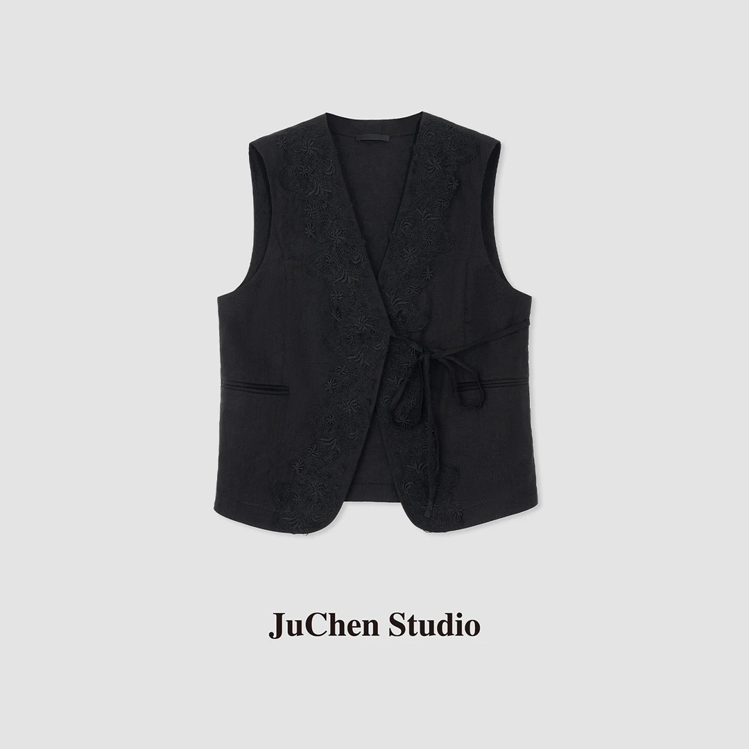 棉麻重工刺绣新中式宽松系带马甲 SS071308