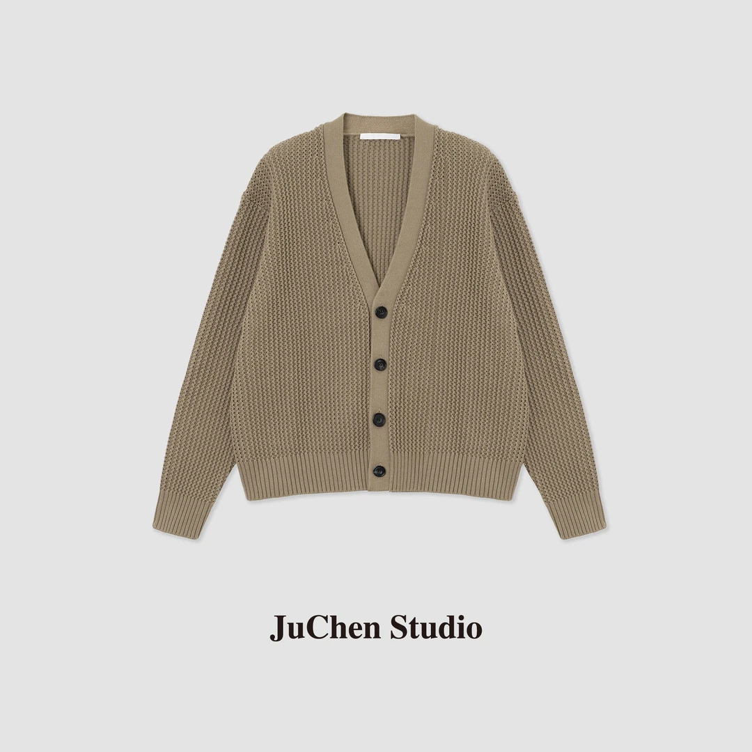 刘总私服 男女同款 粗针镂空桑蚕丝+棉针织开衫外套FW23129-24