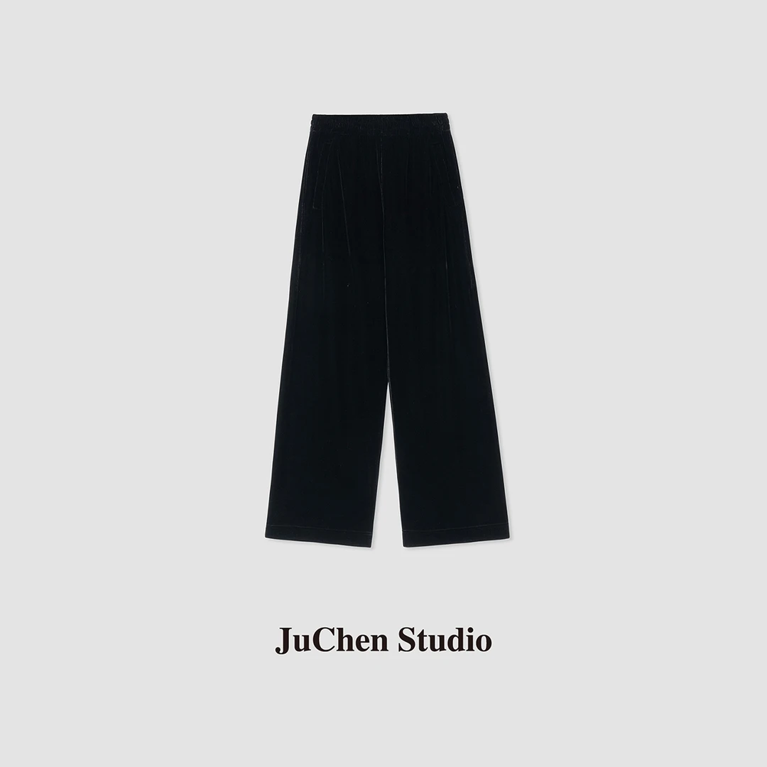 春秋款百搭VISCOSE丝绒直筒休闲裤小黑裤 SS032112