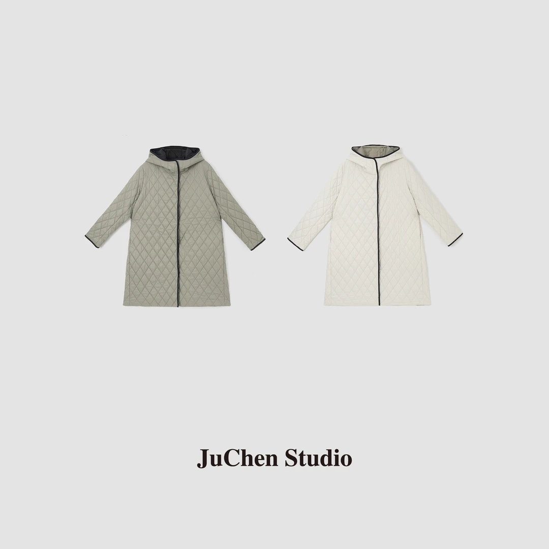 “伴行山野”菱格衔缝内充绵羊毛双面穿长款风衣外套 FW500815-33