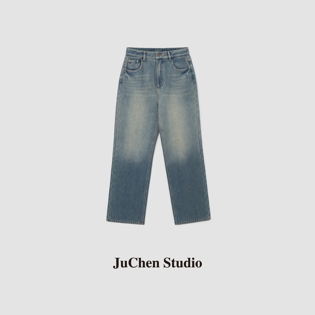 “挚爱出街”阿比斯蓝水洗时髦微阔腿植绒保暖牛仔裤FW4101764-44