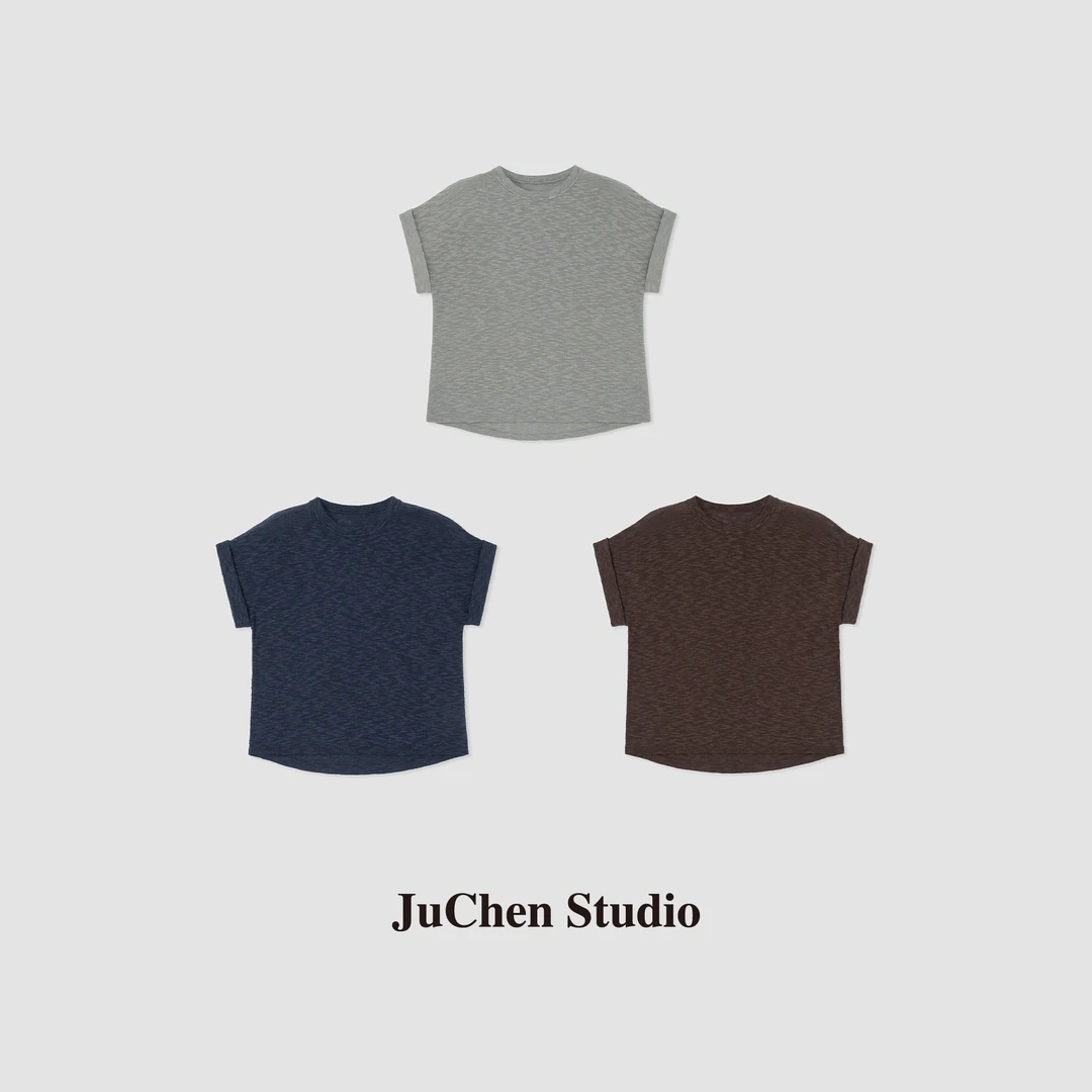 花纱竹节棉翻边飞袖宽松针织短袖 JY2401013-11