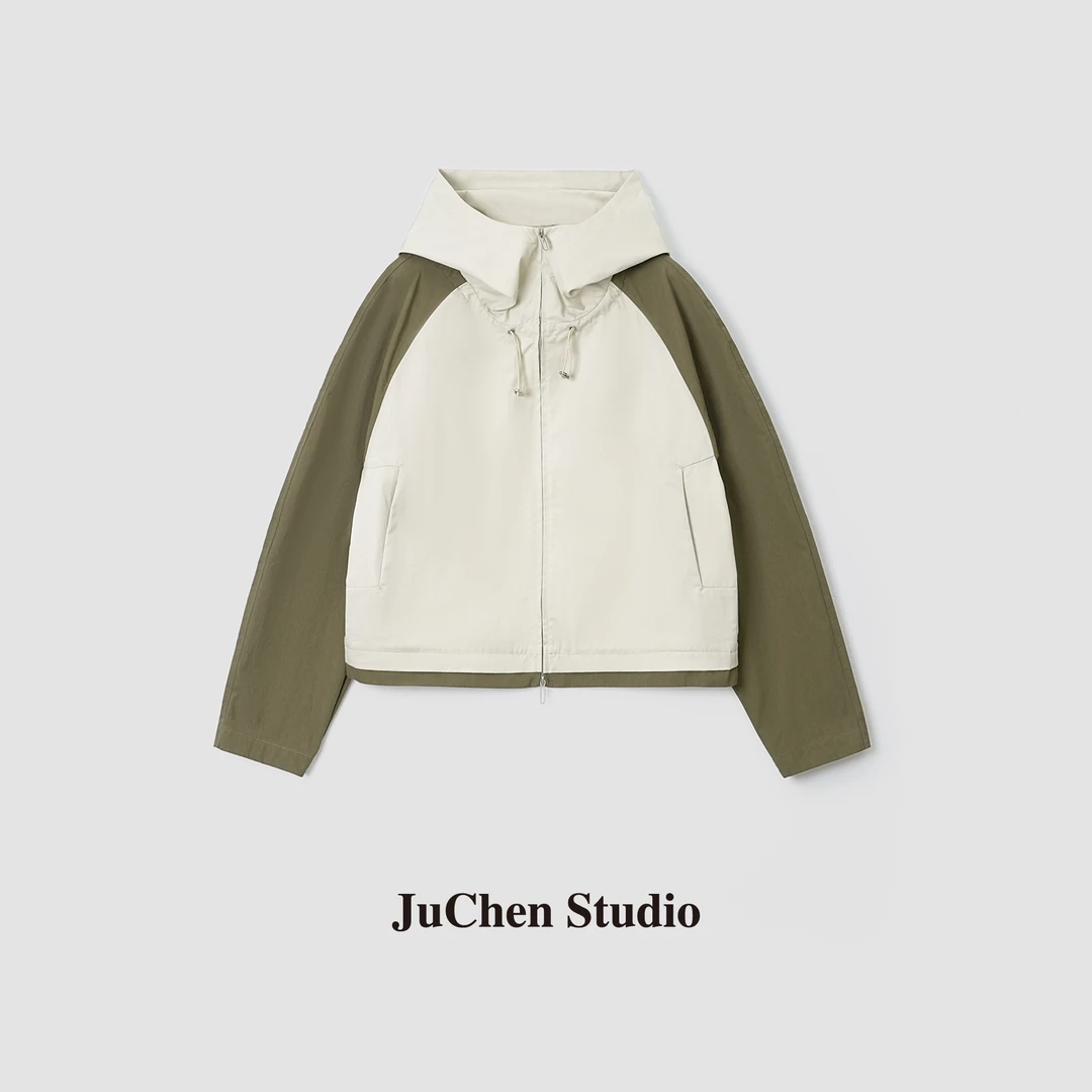 美式复古插肩连帽拼色水洗工装感冲锋衣外套 FW101650