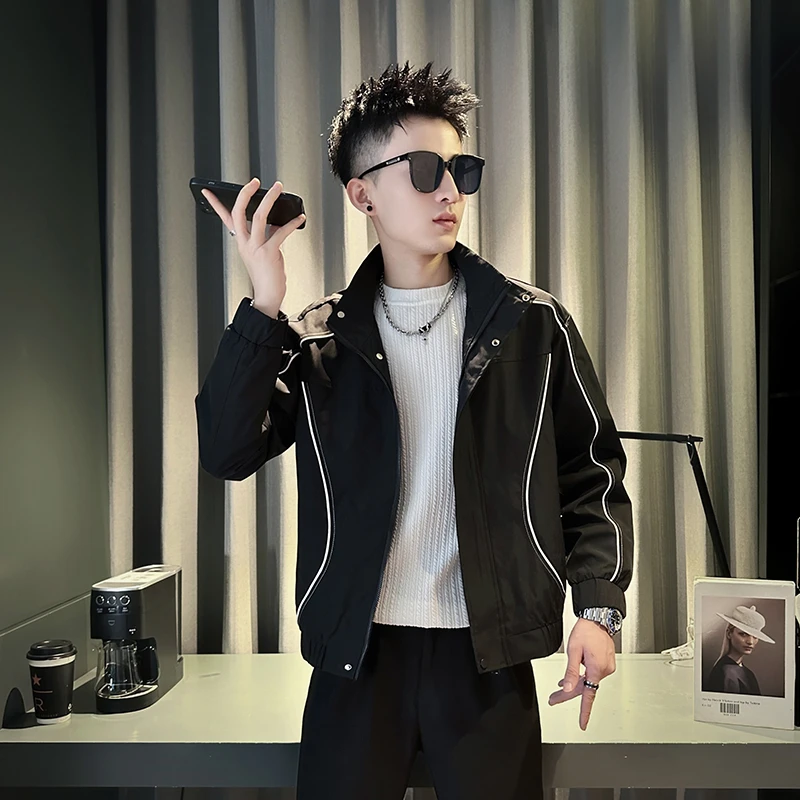 高级感撞色夹克男士春秋季2025新款潮牌男装立领外套休闲短款上衣