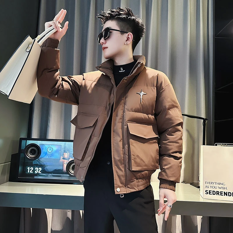 潮牌工装棉服男冬季外套潮流痞帅设计感立领棉衣男士冬装短款棉袄