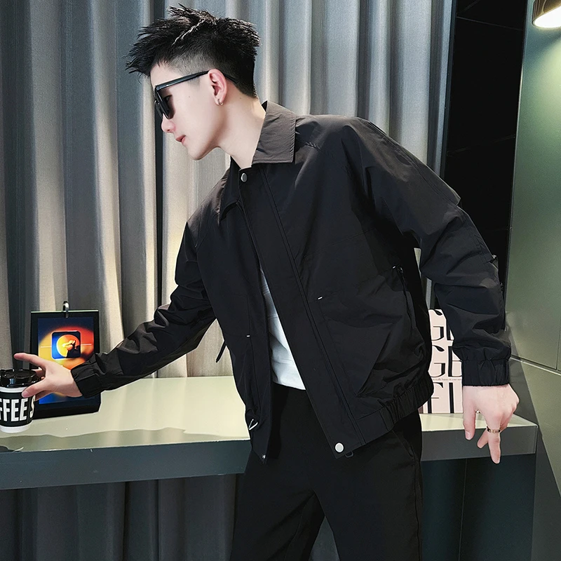 男士翻领夹克春秋季潮牌痞帅男装高级感外套2025新款休闲短款上衣