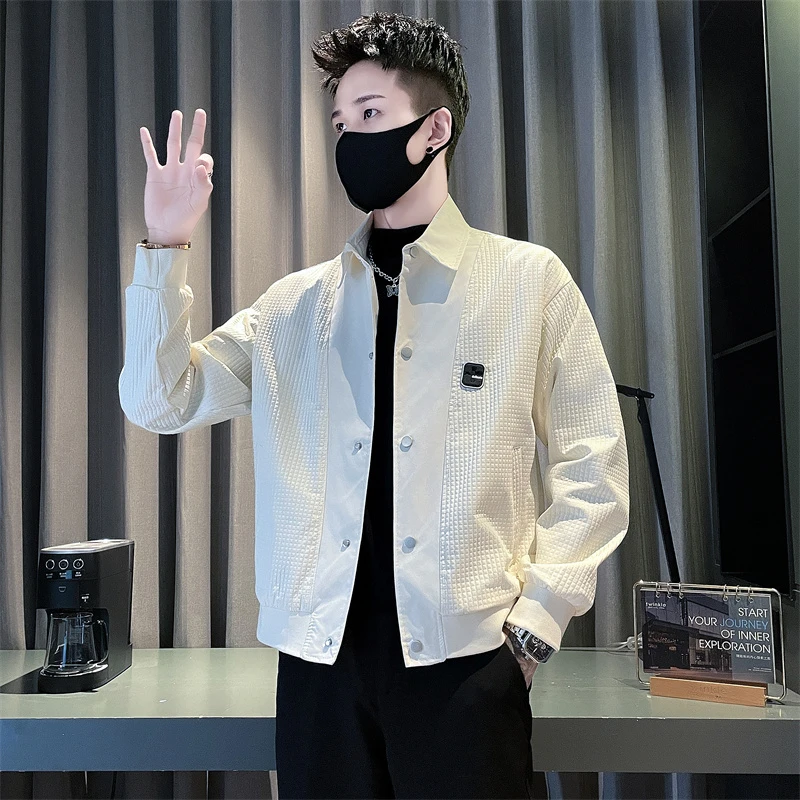 男士夹克春秋季潮牌痞帅男装翻领外套2024新款爆款高级感拼接外衣