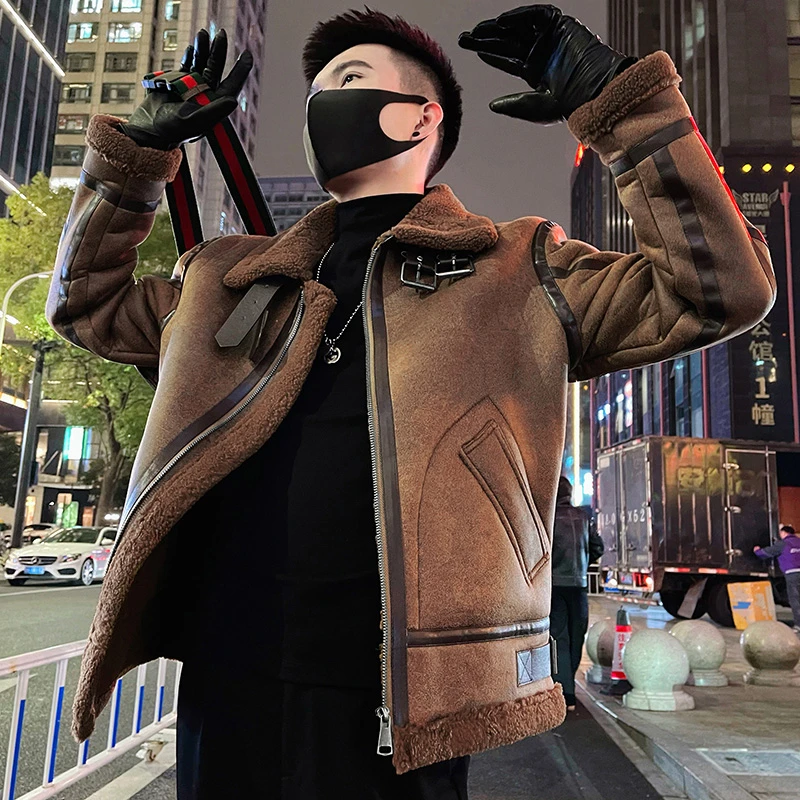 冬季羊羔绒外套男款潮牌痞帅男装棉衣皮毛一体棉袄子男士冬款上衣