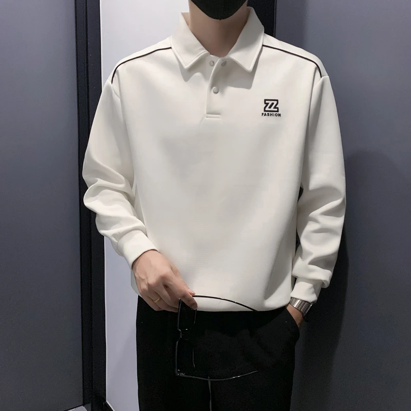 春秋季长袖Polo衫男士2024新款高级感翻领卫衣潮牌痞帅休闲打底衫
