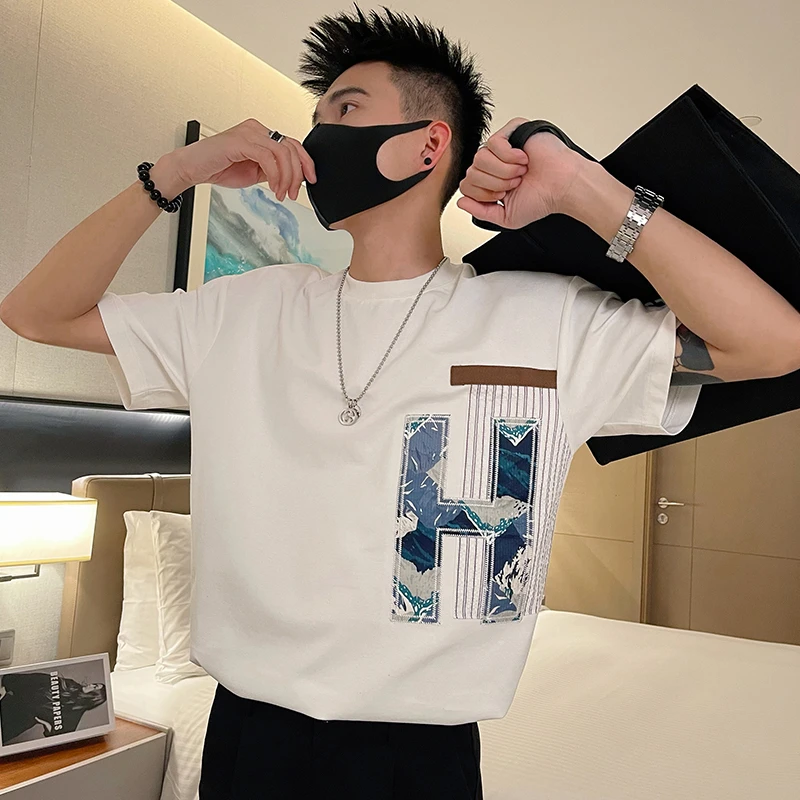 男士短袖T恤夏季潮牌痞帅男装半袖体恤2024新款潮流休闲圆领上衣
