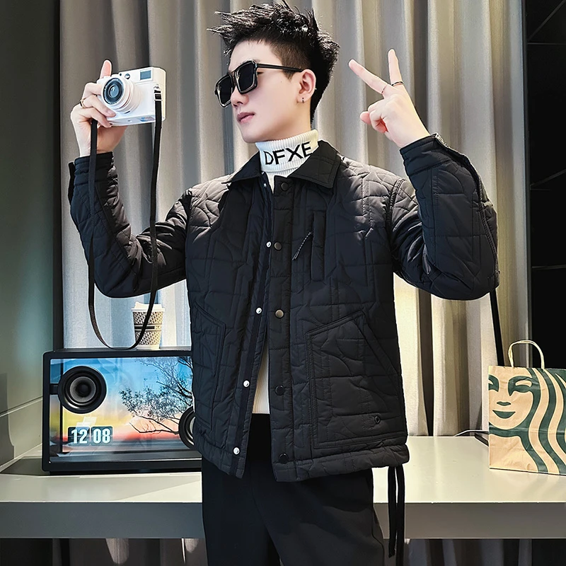 冬季潮牌轻薄棉服男潮流翻领加厚棉袄子2024新款男士冬装棉衣外套