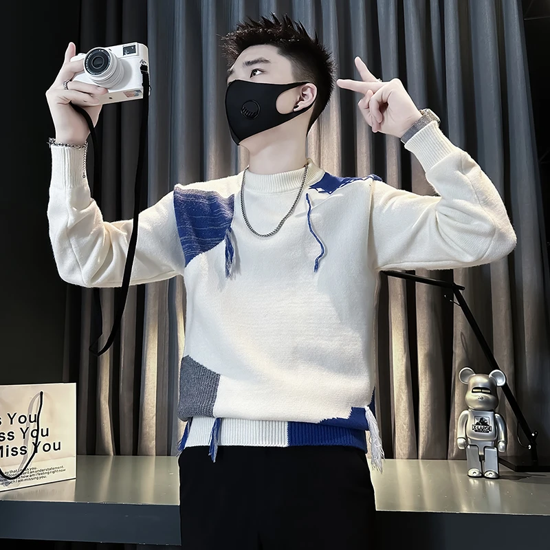 撞色毛衣男款冬季爆款2024新款男士秋冬装线衣痞帅内搭打底针织衫